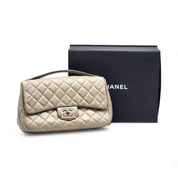 Chanel Python Easy Carry Medium Classic Flap Bag Top Handle Beige