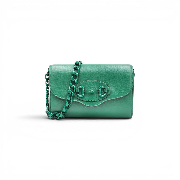 Gucci Mini Horsebit 1955 Shoulder Bag with Extra Strap in Green Leather