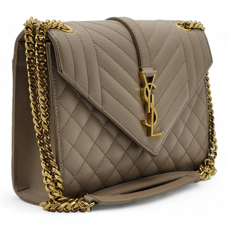 Saint Laurent Monogram Medium Envelope Shoulder Bag - Grain de Poudre Leather - Beige