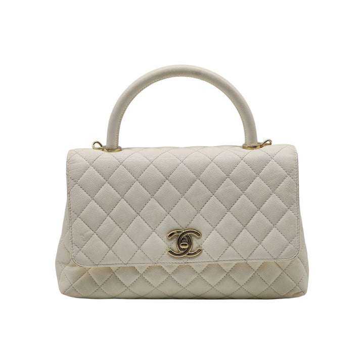 Chanel Coco Top Handle Leather Flap Shoulder Bag White - Preowned