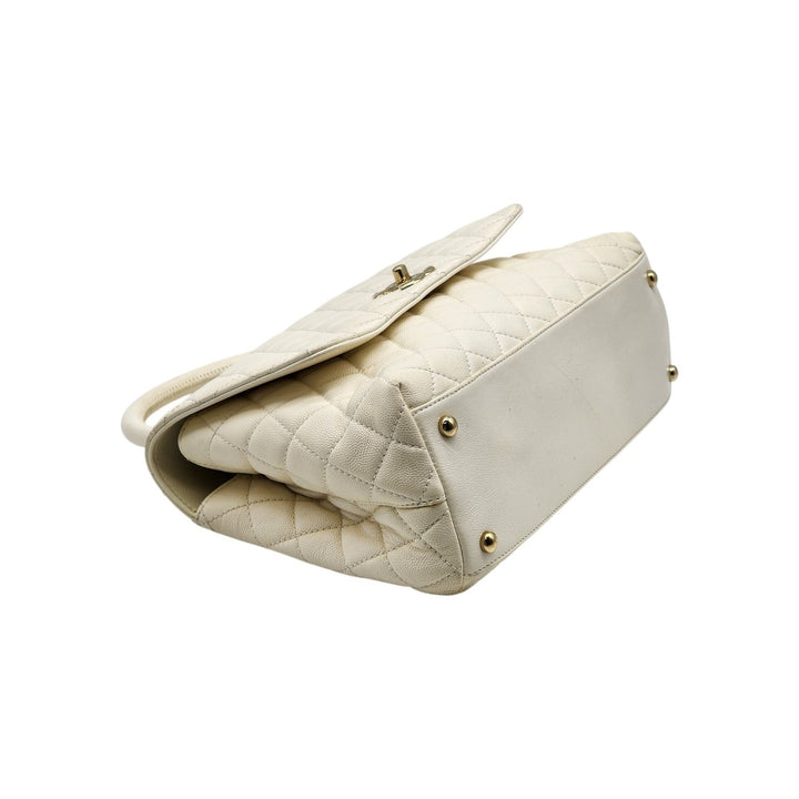 Chanel Coco Top Handle Leather Flap Shoulder Bag White - Preowned