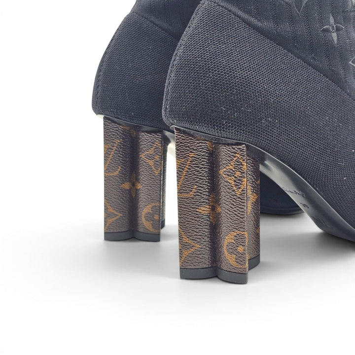 Louis Vuitton Silhouette Ankle Boots Black LV Monogram Flower Heel EU 39 US 9