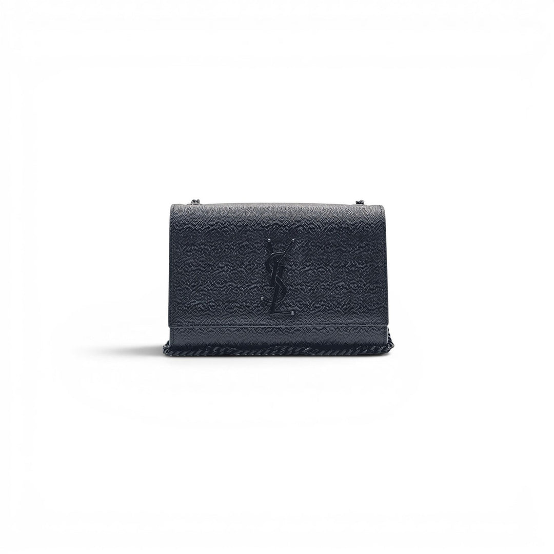 Saint Laurent Small Kate Grain de Poudre Pebbled Leather Shoulder Bag Black