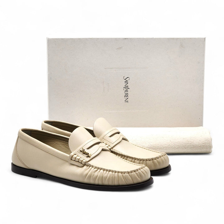 Saint Laurent Le Loafer YSL Monogram Leather Loafers White EU 40 US 10