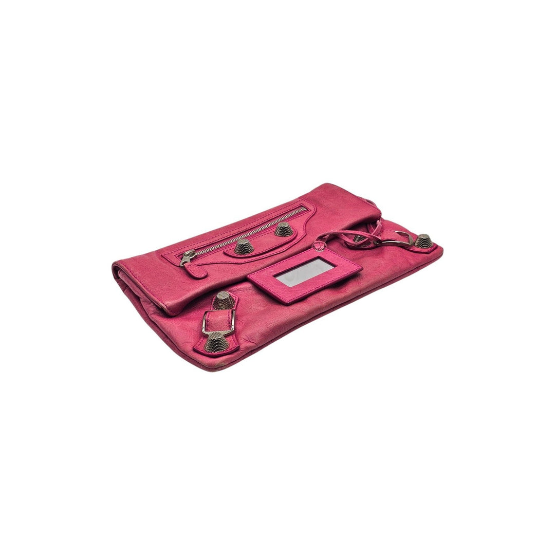 Balenciaga Motorcross Giant 21 Envelope Clutch Bag Pink Leather Mirror 186182