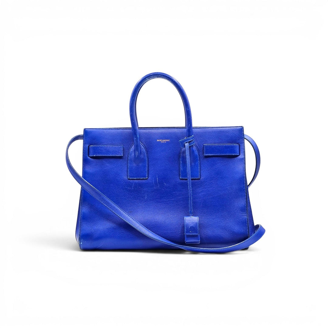 Saint Laurent Sac de Jour Medium Blue Leather Tote Bag with strap