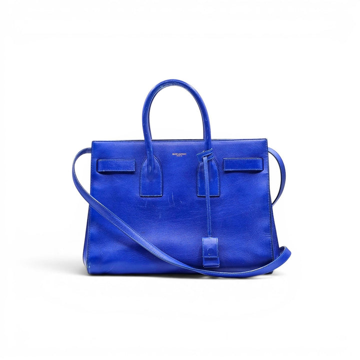 Saint Laurent Sac de Jour Medium Blue Leather Tote Bag with strap