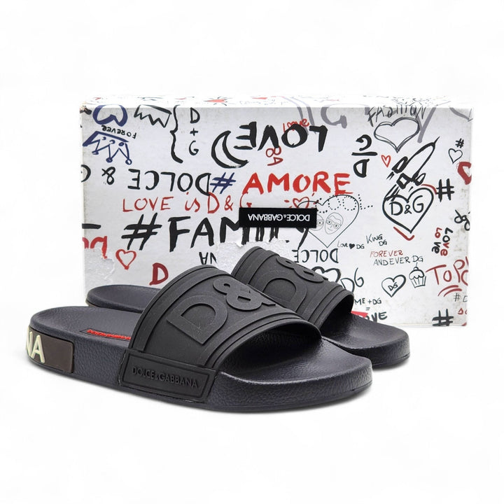 Dolce & Gabbana Logo Saint Barth Rubber Pool Slides Black EU 39 US 9
