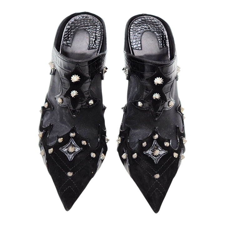 Christian Louboutin Mulatiag Mesh Leather Mules Black EU 37 US 6.5