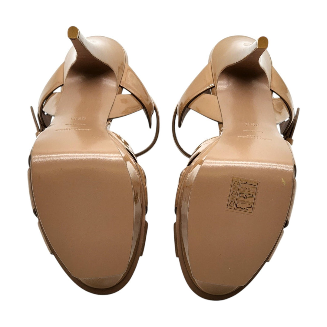 Saint Laurent Tribute Platform Leather Sandals Pumps Tan Brown