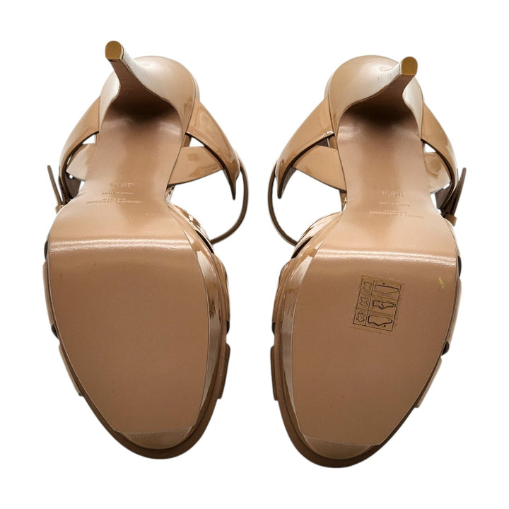 Saint Laurent Tribute Platform Leather Sandals Pumps Tan Brown