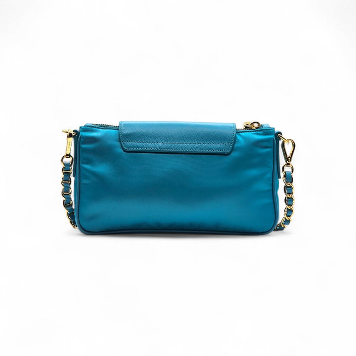 Prada Nylon and Leather Chain Shoulder Bag in Turquoise Blue - New $2250
