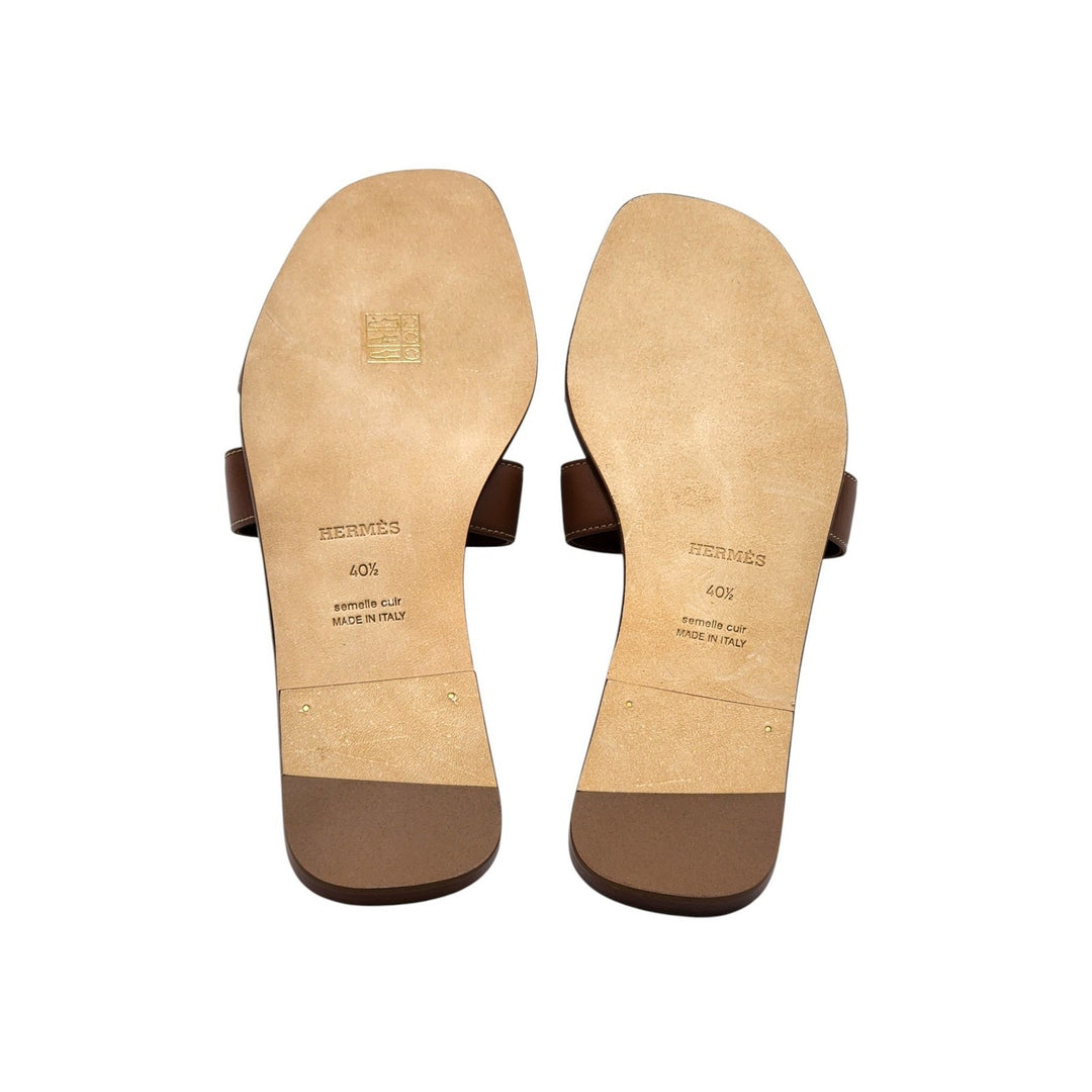 Hermes Oran Women's Leather Slide H Sandals Brown EU 40.5 US 10 - NWOB $840