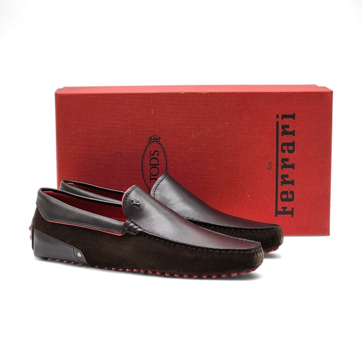 Tod’s for Ferrari Leather Gommino Driving Loafers Brown UK 7 US 8