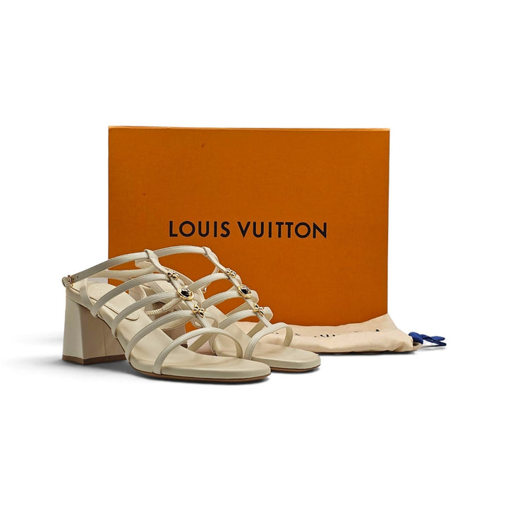 Louis Vuitton Gaia Sandals Ecru Lambskin EU 39 US 9 Gold Charms 1AK44T