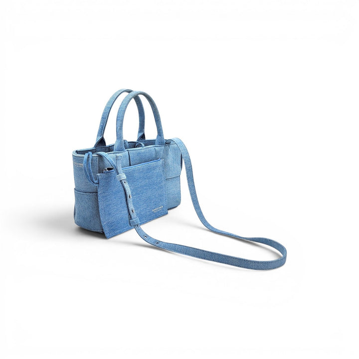 Bottega Veneta Denim Maxi Intrecciato Mini Arco Tote Shoulder Bag Blue