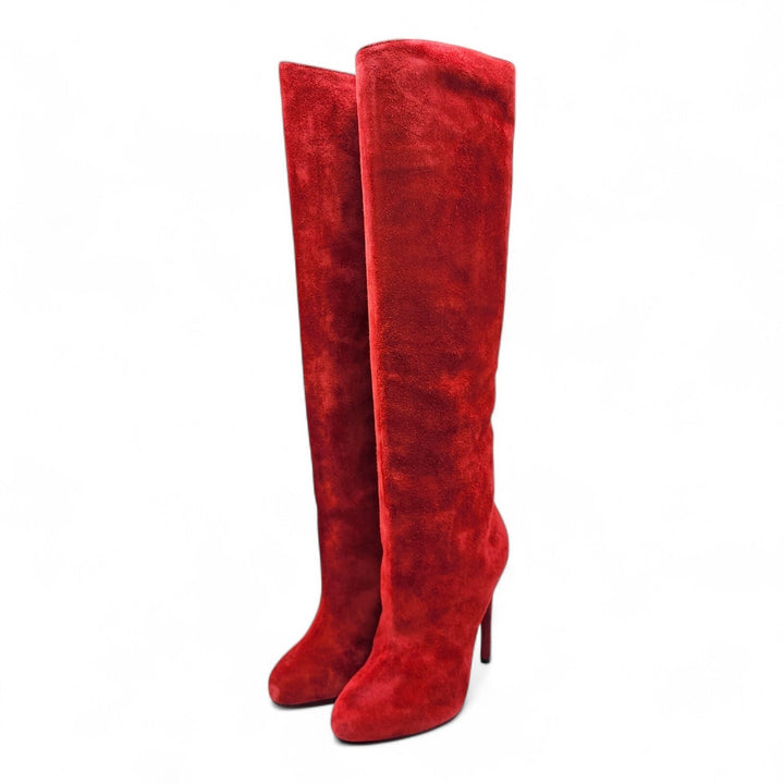 Christian Louboutin Vitish 100 Suede Knee-High Boots Red EU 37.5 US 7