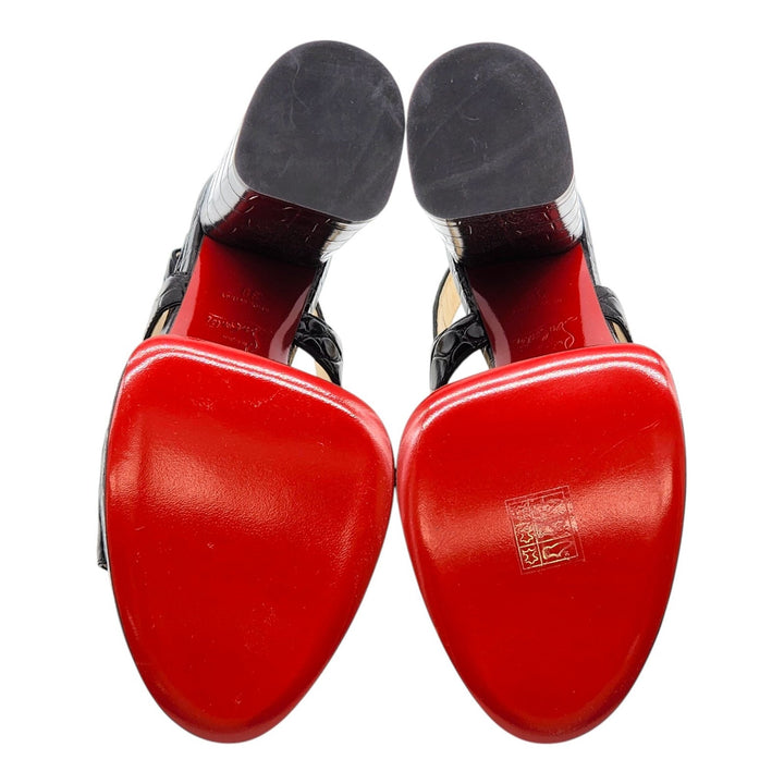 Christian Louboutin Foolish Croc Embossed Leather Platform Sandals EU 38 US 7.5