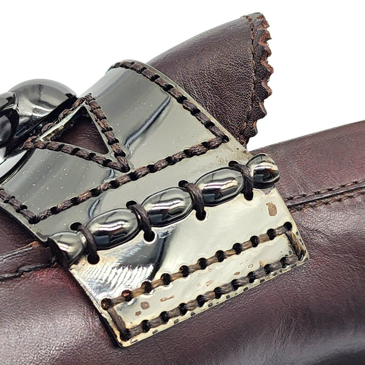 Christian Louboutin Leather Loafers with Metal Ornament Brown EU 40.5 US 7.5 NWB