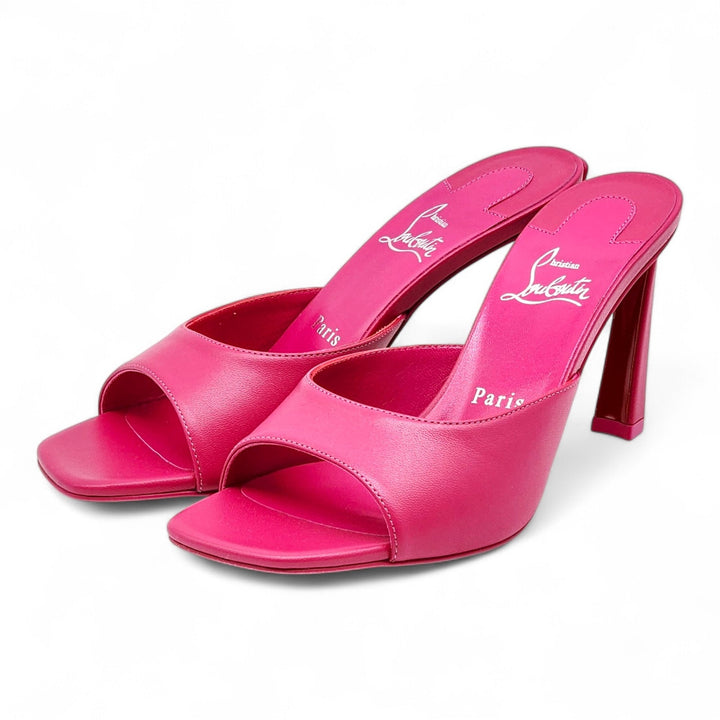 Christian Louboutin Condora 85 Leather Heeled Sandals Mules Pink EU 37.5 US 7