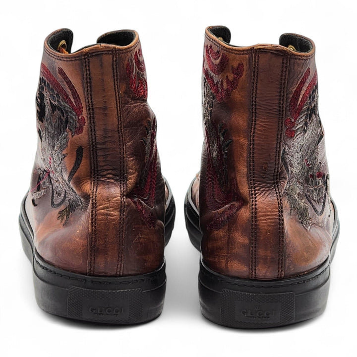 Gucci Chuck Taylor Pusha T Dragon Embroidered Leather Sneakers Brown US 13 EU 46