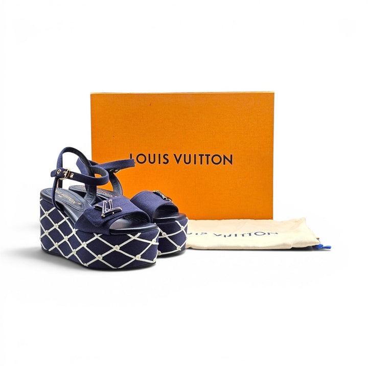Louis Vuitton Shake Navy Denim Platform Wedge Sandals EU 36 US 6 - NWB $1280
