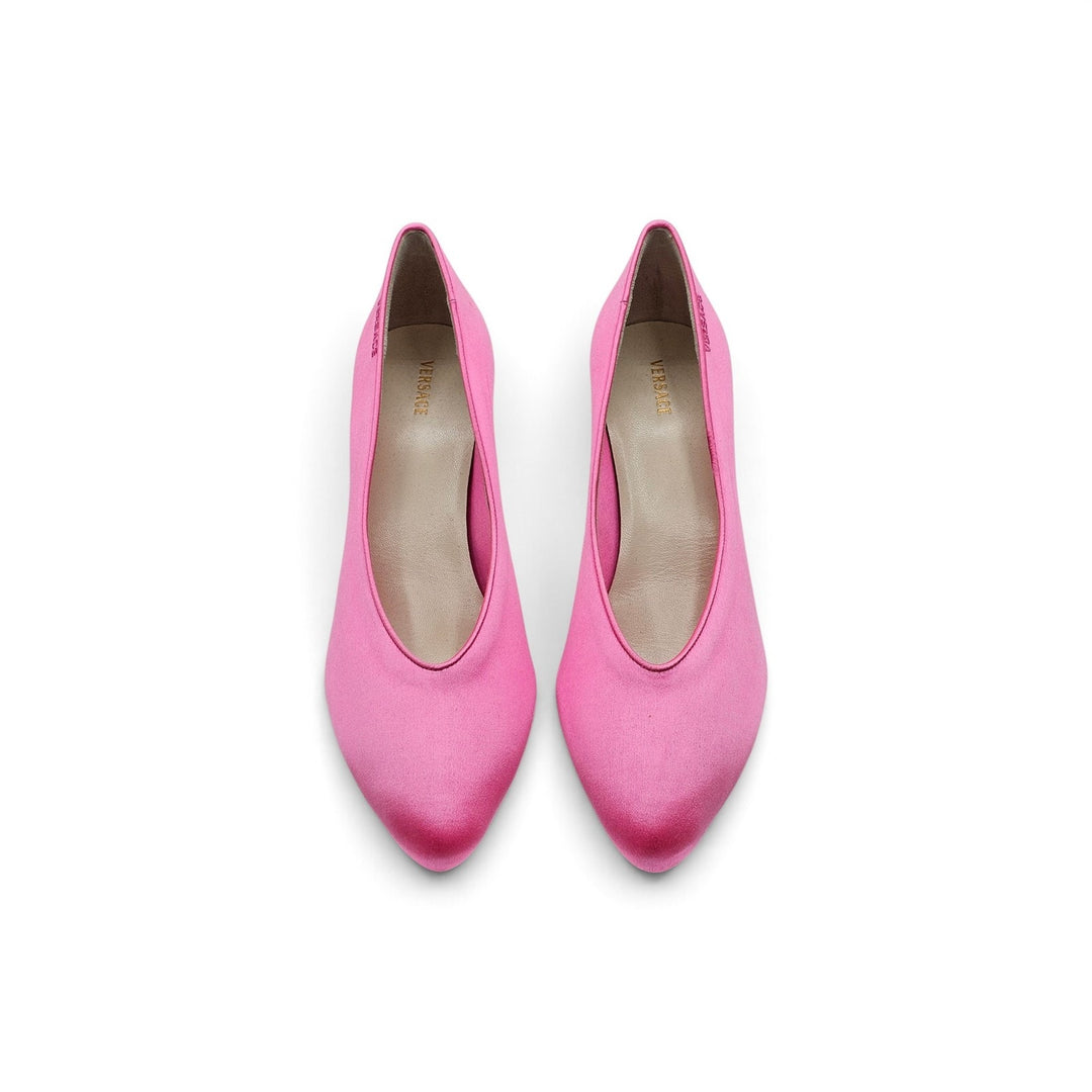 Versace Tina 65mm Medusa Pink Satin Pointed Toe Pumps EU 37 US 7 - NWB $925