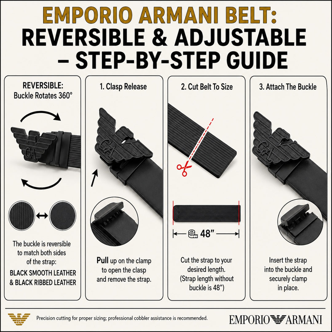 Emporio Armani by Giorgio Armani Black Leather Men's Belt with Eagle Logo Buckle