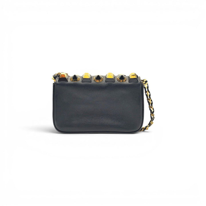 Fendi Studded Baguette Mini Crossbody Bag Black Gold