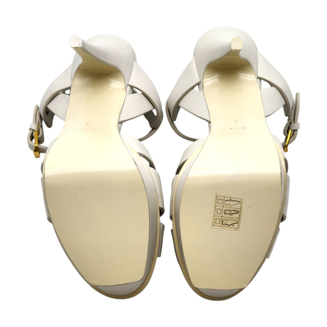 Saint Laurent Tribute Platform Leather Sandals Pumps White