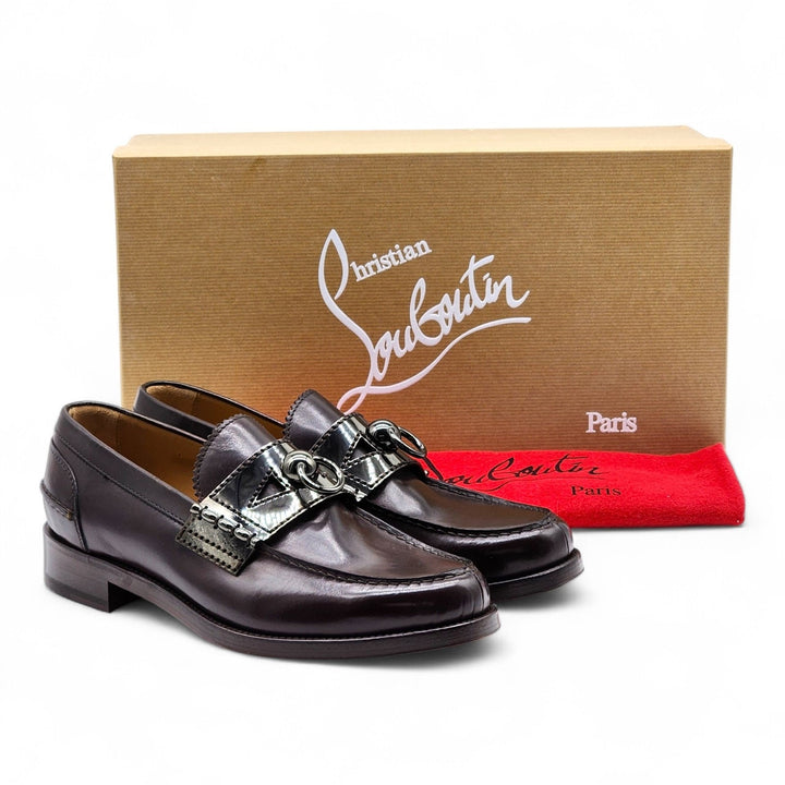 Christian Louboutin Leather Loafers with metal ornament Brown EU 40 US 7 - NWB