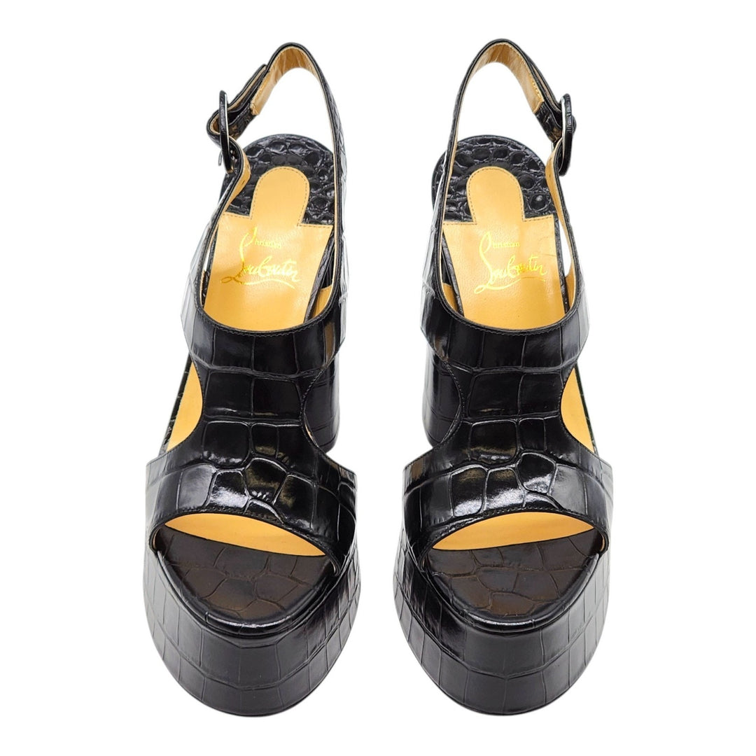 Christian Louboutin Foolish Croc Embossed Leather Platform Sandals EU 38 US 7.5