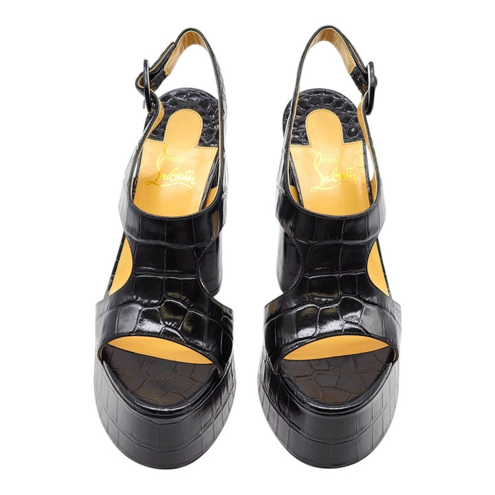 Christian Louboutin Foolish Croc Embossed Leather Platform Sandals EU 38 US 7.5