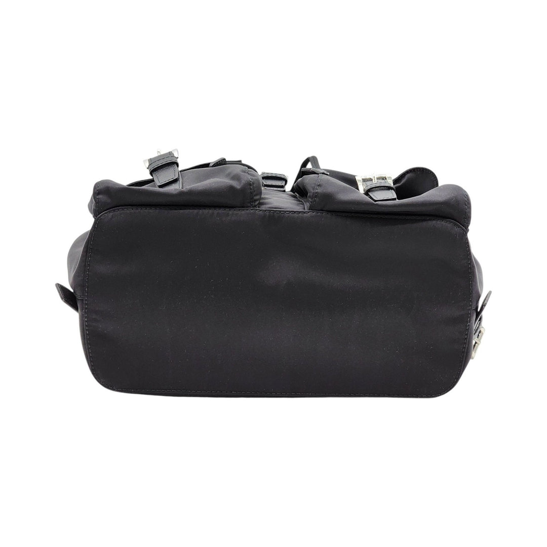 Prada Tessuto Nylon Backpack with Leather Trim Silver Hardware Black