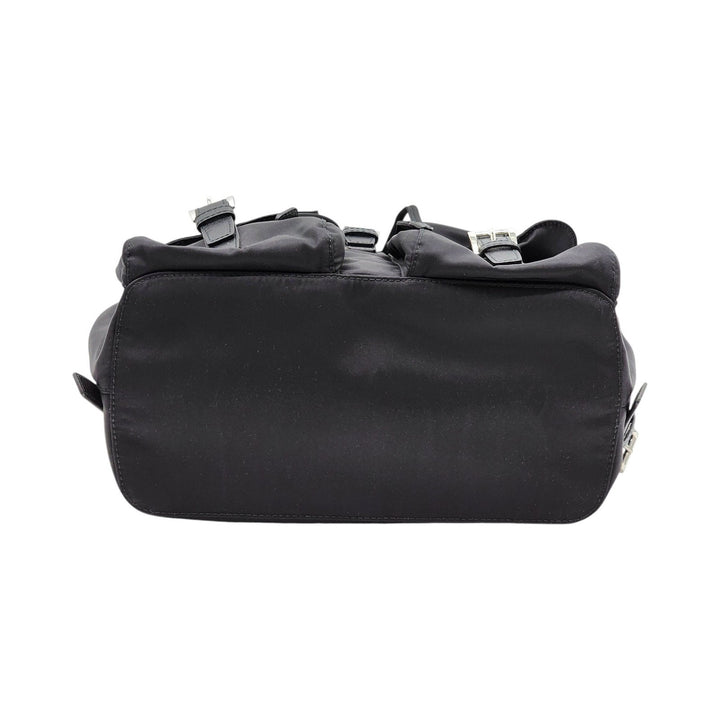 Prada Tessuto Nylon Backpack with Leather Trim Silver Hardware Black