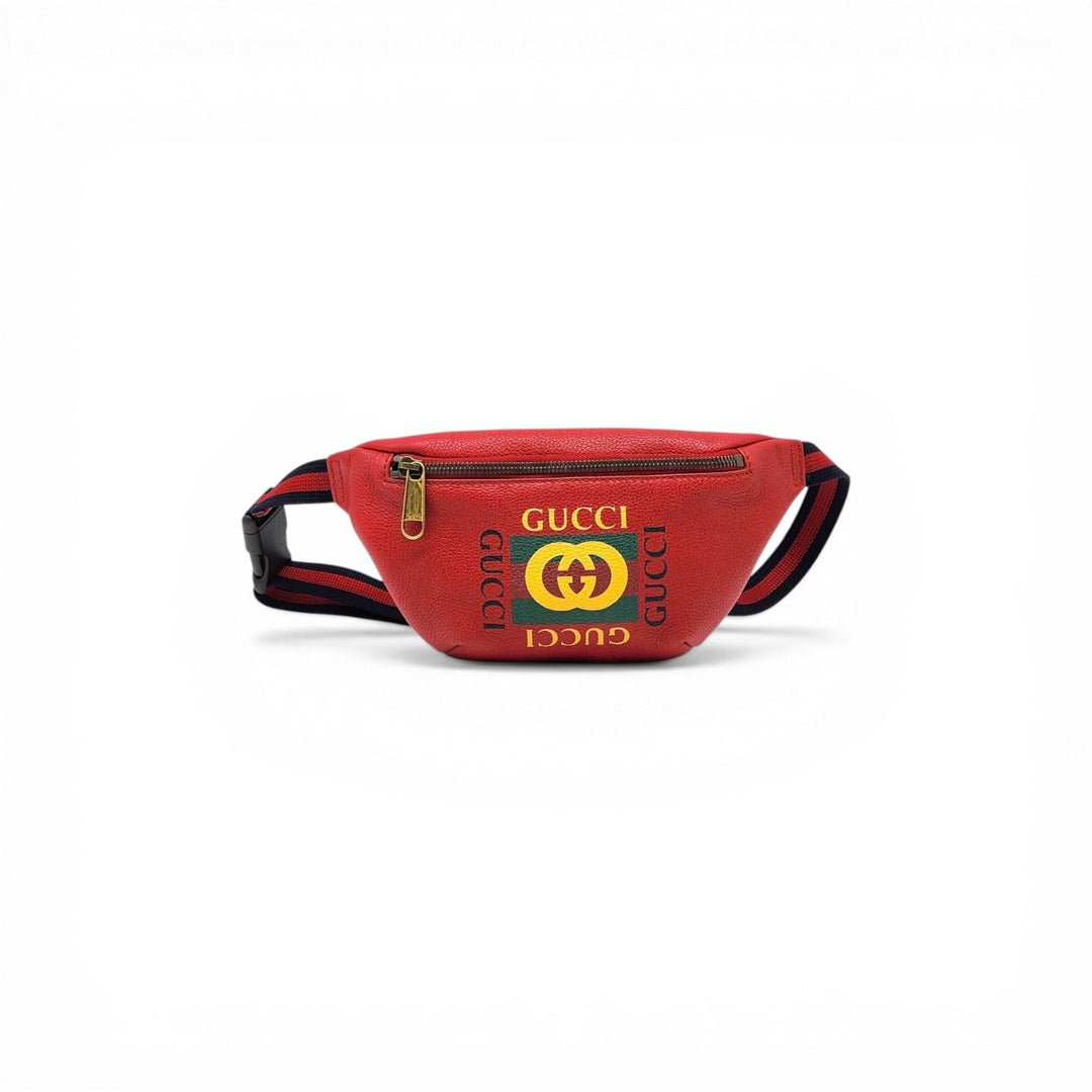 Gucci Logo Belt Bag Red Leather Waist Bag Crossbody Unisex 527792 204991