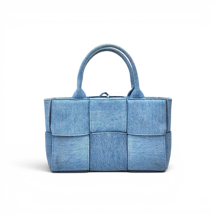Bottega Veneta Denim Maxi Intrecciato Mini Arco Tote Shoulder Bag Blue