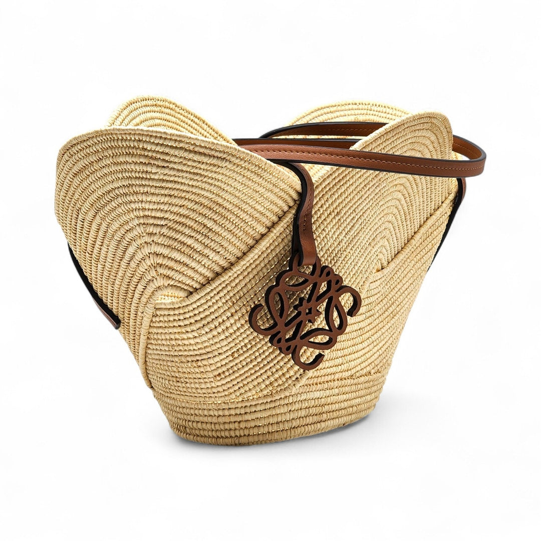 Loewe x Paula’s Ibiza Petal Anagram Natural Raffia Basket Tote Bag Beige - New