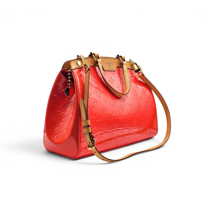 Louis Vuitton 2014 Monogram Vernis Brea MM Coral Red Satchel Shoulder Bag