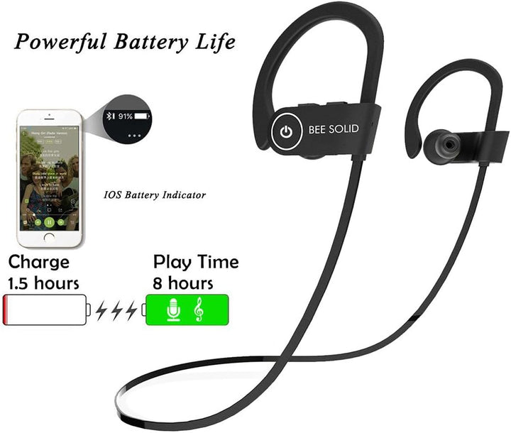 Bee Solid Bluetooth HD Wireless Sports Earphones w/Mic