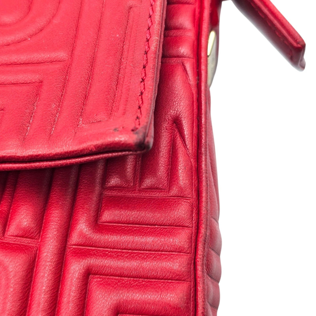 Fendi Monogram Mama Baguette Leather Shoulder Bag in Red