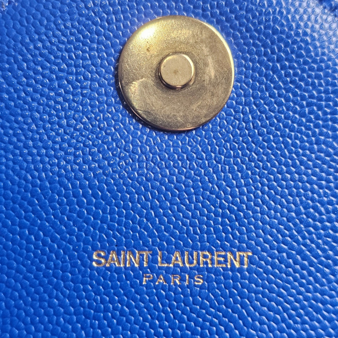 Saint Laurent Large Monogram Grain de Poudre Leather College Shoulder Bag Blue