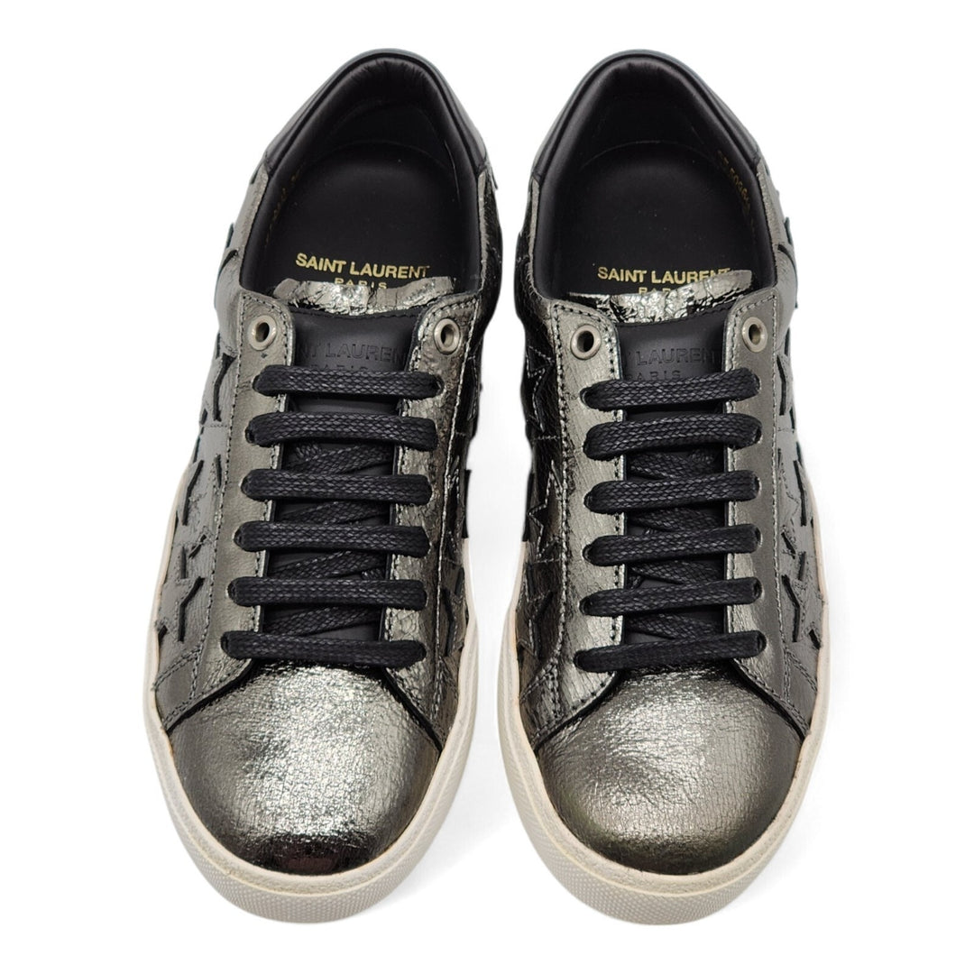 Saint Laurent Court Stars Leather Sneakers Silver EU 36.5 US 6.5