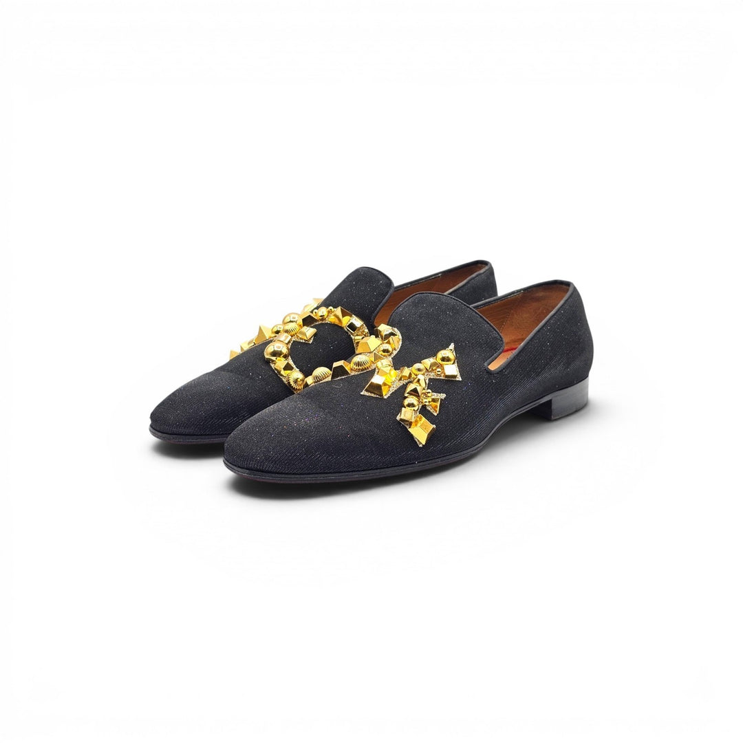 Christian Louboutin Love Met Men's Lurex Loafers Black Embellished EU 43 US 10