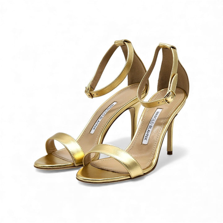Manolo Blahnik Chaos Metallic Leather Sandals Size EU 37 US 6.5 - NWB $945