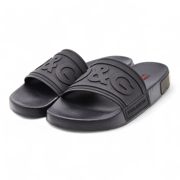 Dolce & Gabbana Logo Saint Barth Rubber Pool Slides Black EU 39 US 9