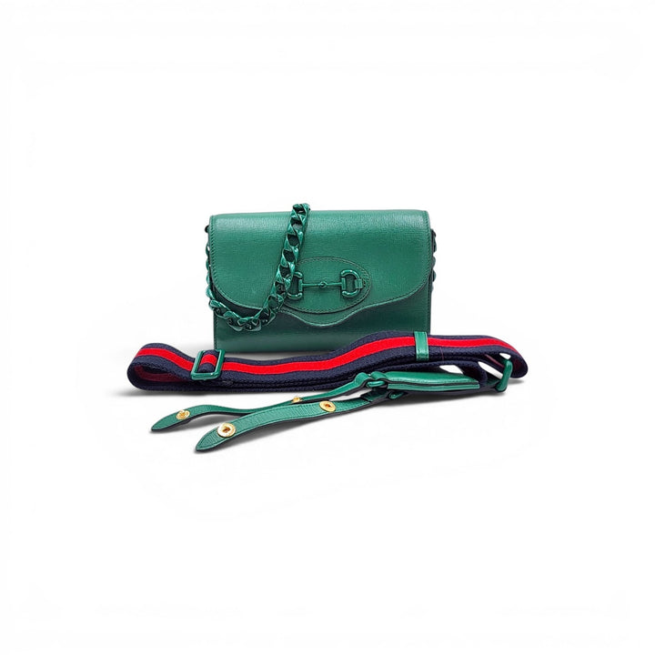 Gucci Mini Horsebit 1955 Shoulder Bag with Extra Strap in Green Leather