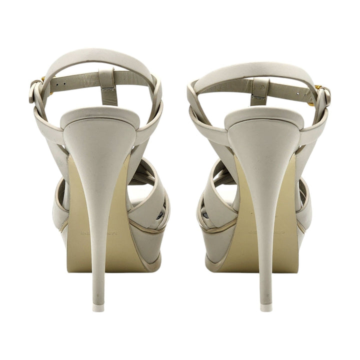 Saint Laurent Tribute Platform Leather Sandals Pumps White