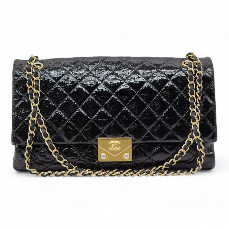 Chanel Pagoda Accordion Flap Bag - Quilted Patent Leather - Black