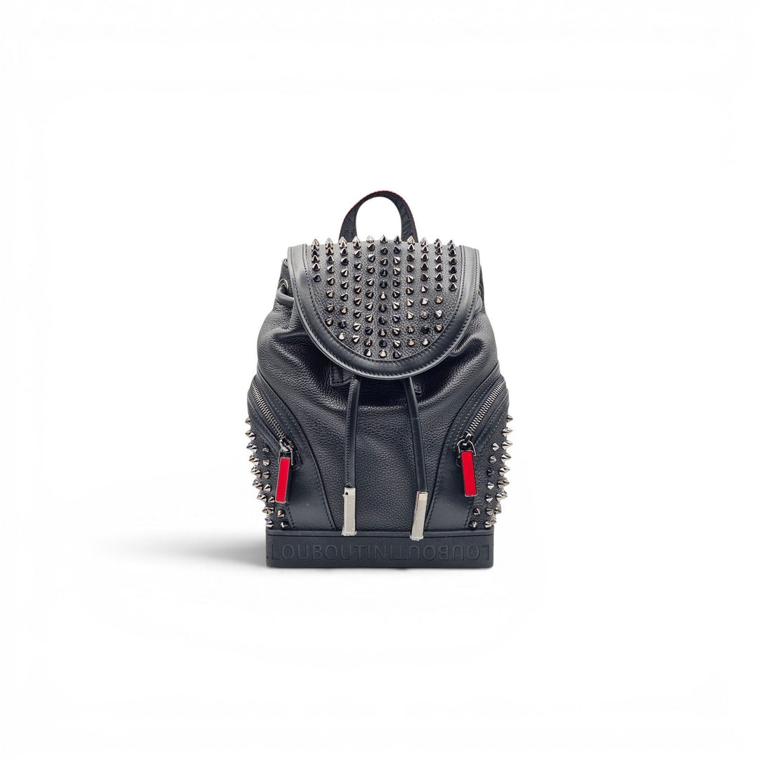 Christian Louboutin Explorafunk Black Calf Leather Studded Backpack Silver Spike